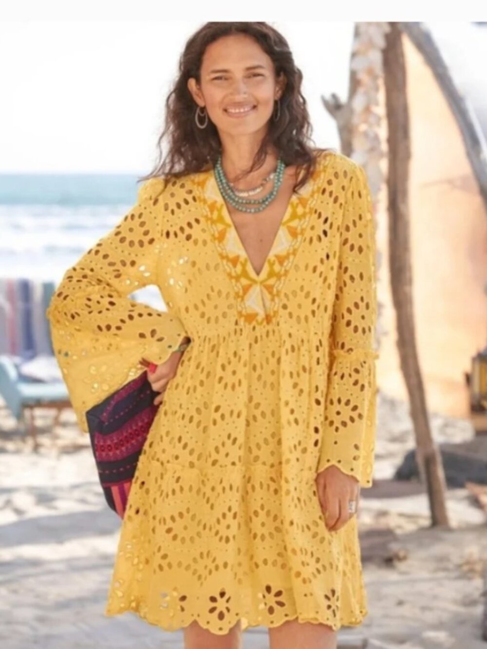 Sundance Yuki Yellow Eyelet Long Sleeve Dress NWT Size Medium